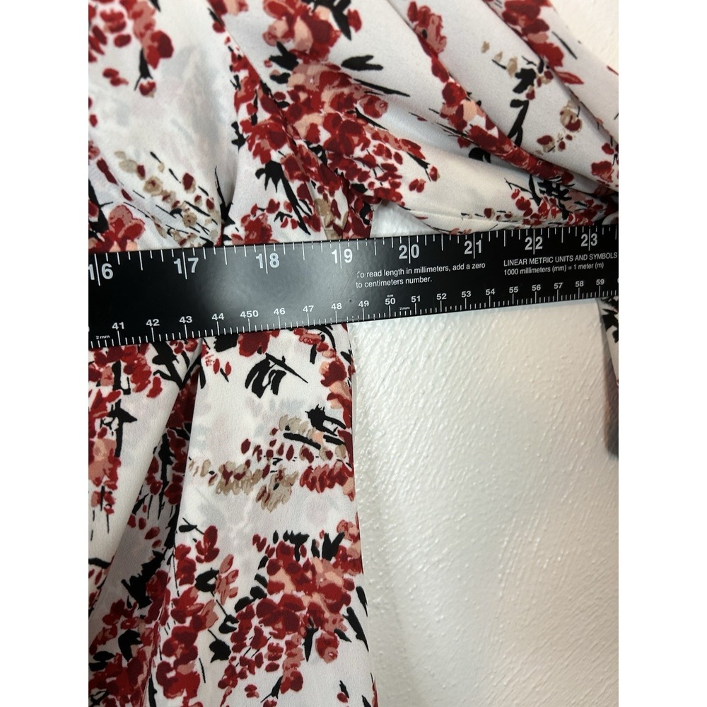 White House Black Market Floral Peasant Blouse Size L Red Black Tiered Boho Top - Picture 7 of 8